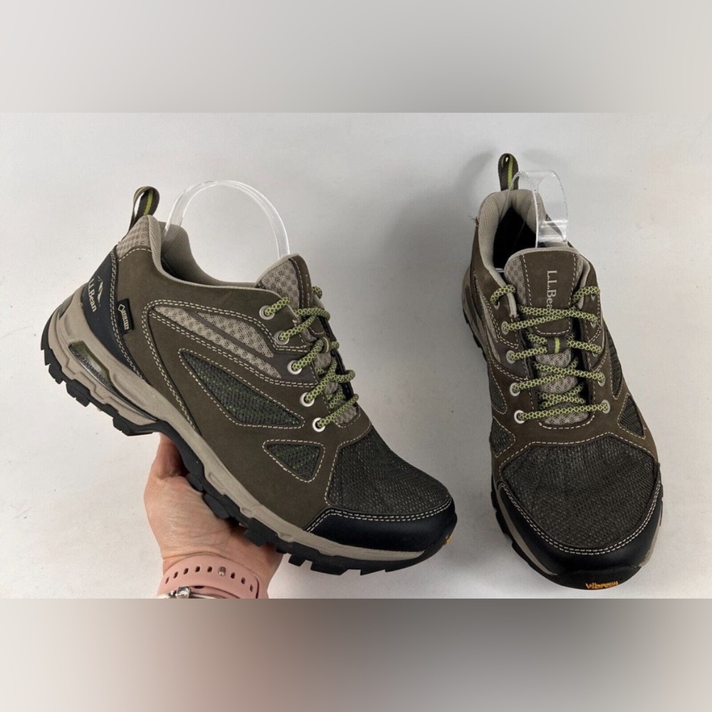 L.L. Bean waterproof low top hiking boots women's size 9.5 green tan sneakers